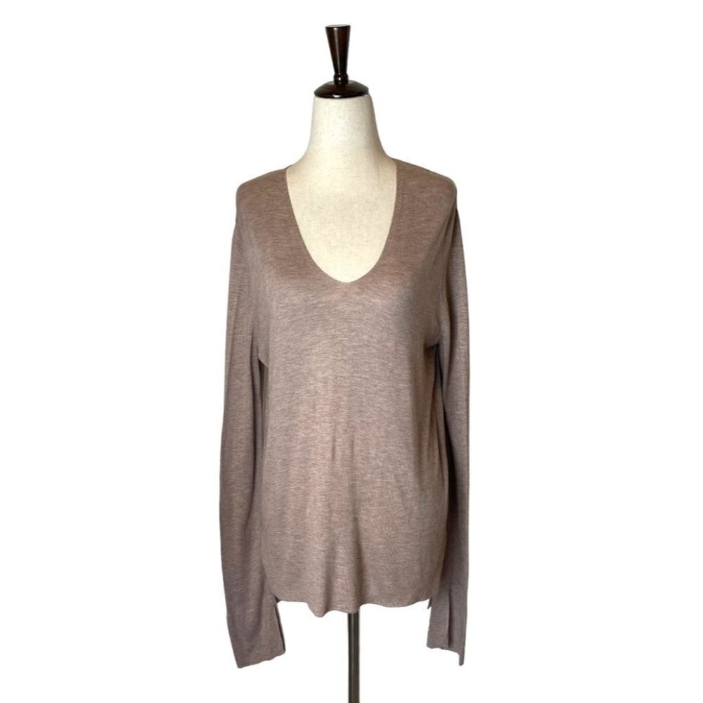 Zara‎ Knit Brown Taupe V Neck Lightweight Hi Low Hem Pullover Sweater Size M
